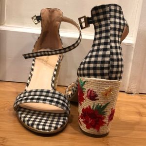 cute plaid embroidered woven heels